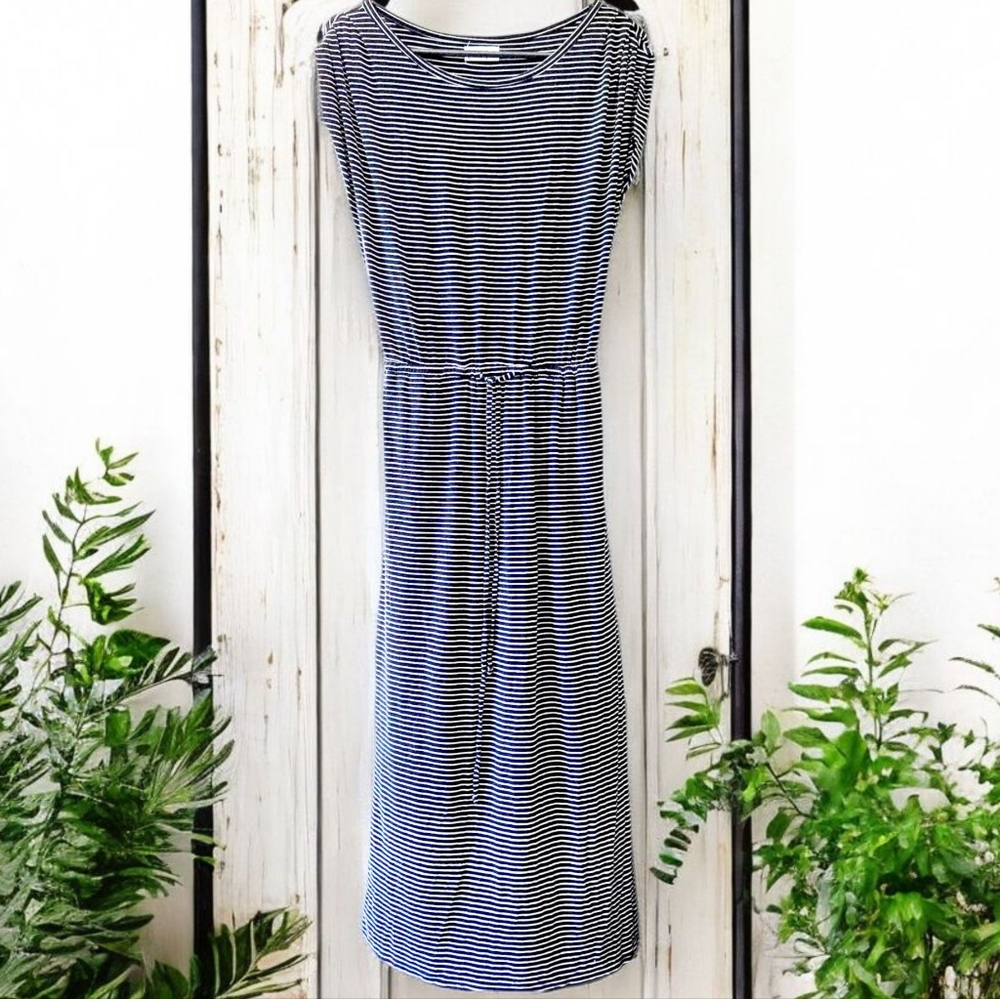24/7 Midi Dress Black & White Stripes Stretchy Casual Coastal Sailor Chic / XS